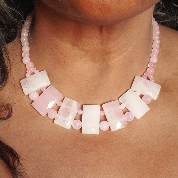 Djoy Jewelry - Rose Quartz 18-20in necklace in Stainless Steel